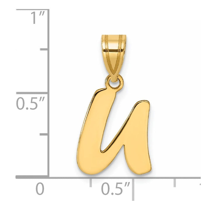 14k Yellow Gold Polished Finish Script Design Letter U Initial Pendant