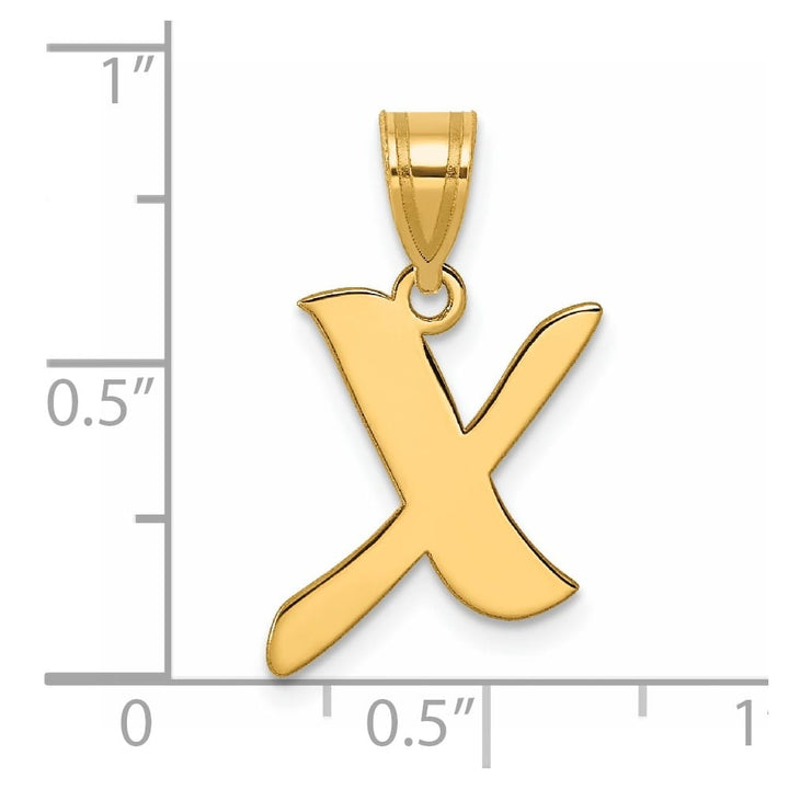 14k Yellow Gold Polished Finish Script Design Letter X Initial Pendant
