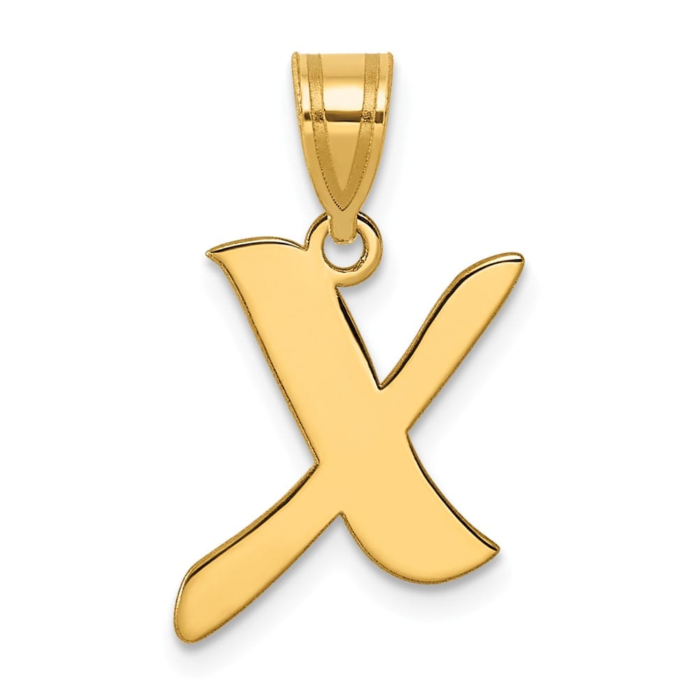 14k Yellow Gold Polished Finish Script Design Letter X Initial Pendant