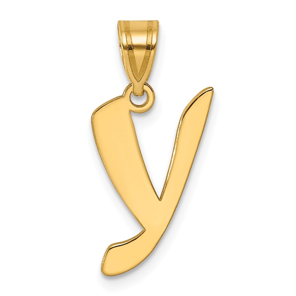 14k Yellow Gold Polished Finish Script Design Letter Y Initial Pendant