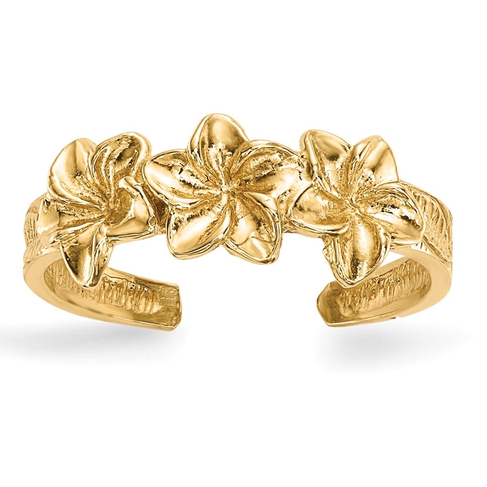 14k Yellow Gold Polished Flowers Toe Ring