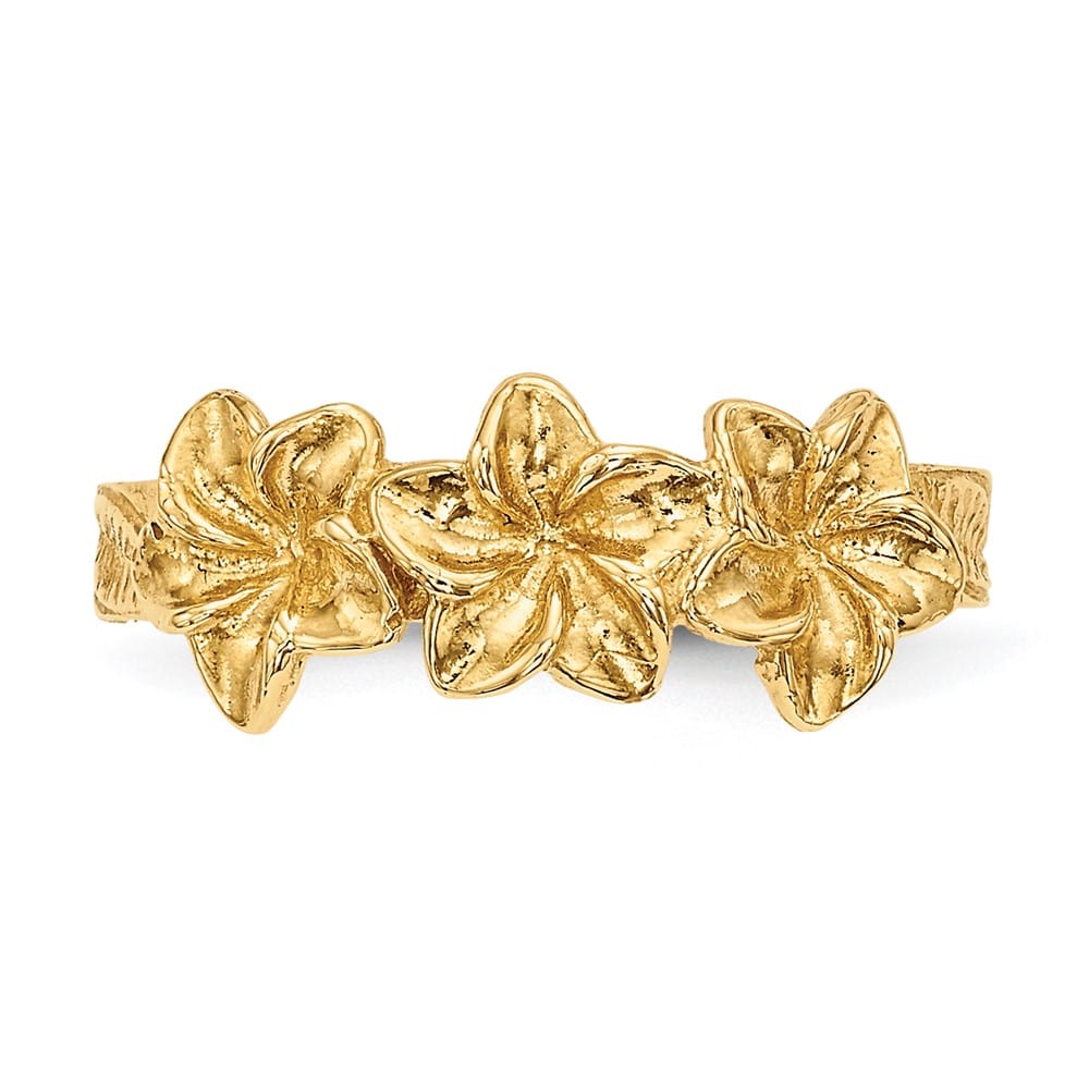 14k Yellow Gold Polished Flowers Toe Ring
