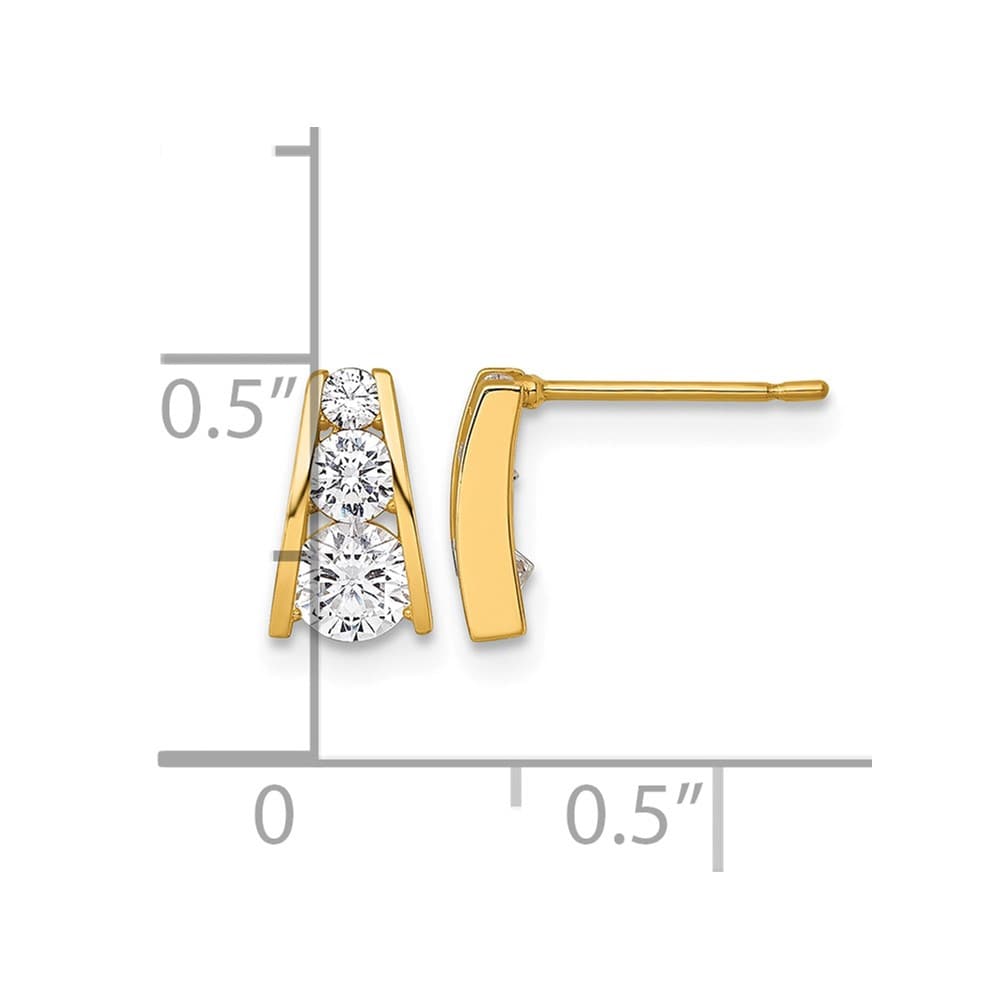 14K Yellow Gold Polished Graduated CZ Post Earrings, view 3 of 3