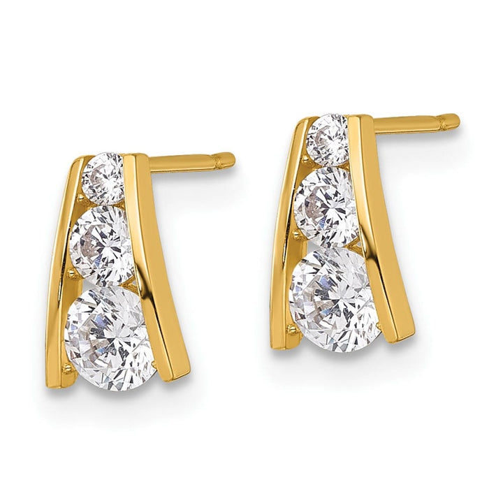 14K Yellow Gold Polished Graduated CZ Post Earrings, view 2 of 3