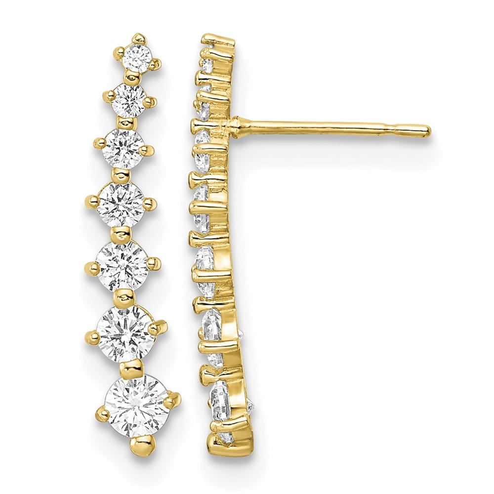 14K Yellow Gold Polished Graduated White CZ Post Earrings, view 1 of 4