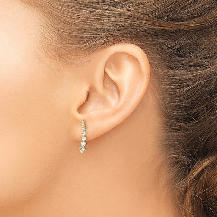 14K Yellow Gold Polished Graduated White CZ Post Earrings, view 3 of 4