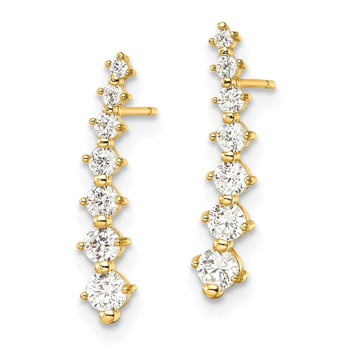 14K Yellow Gold Polished Graduated White CZ Post Earrings, view 2 of 4