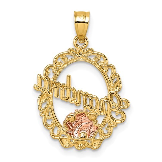 14K Yellow Gold Polished GRANDMA Rose Oval Pendant