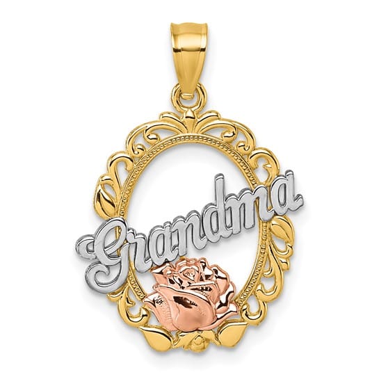 14K Yellow Gold Polished GRANDMA Rose Oval Pendant