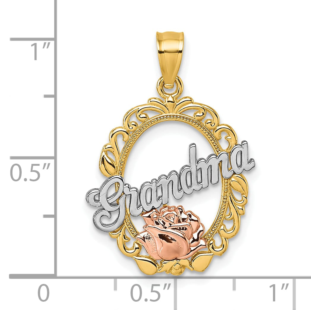 14K Yellow Gold Polished GRANDMA Rose Oval Pendant