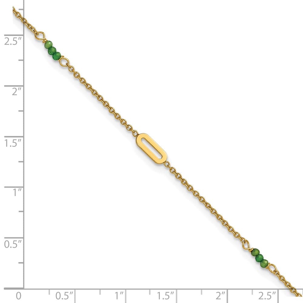 14K Yellow Gold Polished Green Zircon Beads and Ovals Anklet