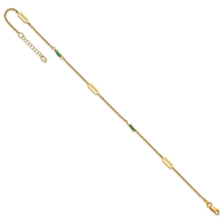 14K Yellow Gold Polished Green Zircon Beads and Ovals Anklet