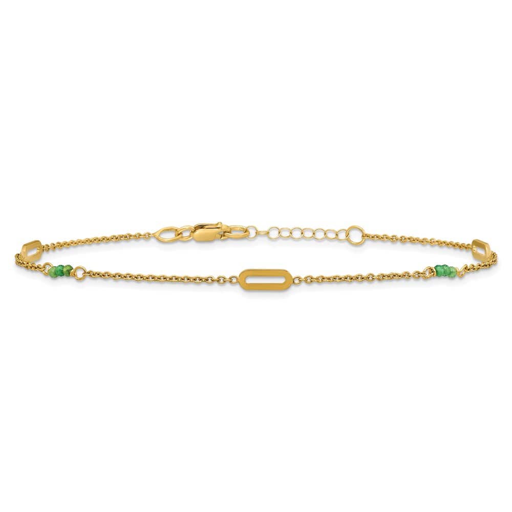 14K Yellow Gold Polished Green Zircon Beads and Ovals Anklet