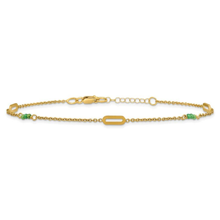14K Yellow Gold Polished Green Zircon Beads and Ovals Anklet