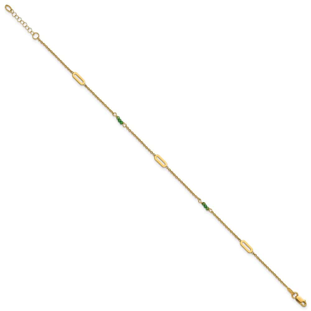 14K Yellow Gold Polished Green Zircon Beads and Ovals Anklet