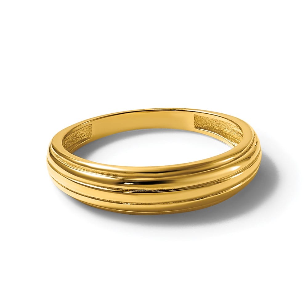 14k Yellow Gold Polished Grooved Graduated Ring Ladies Stock Size 7 Ring Are Refundable