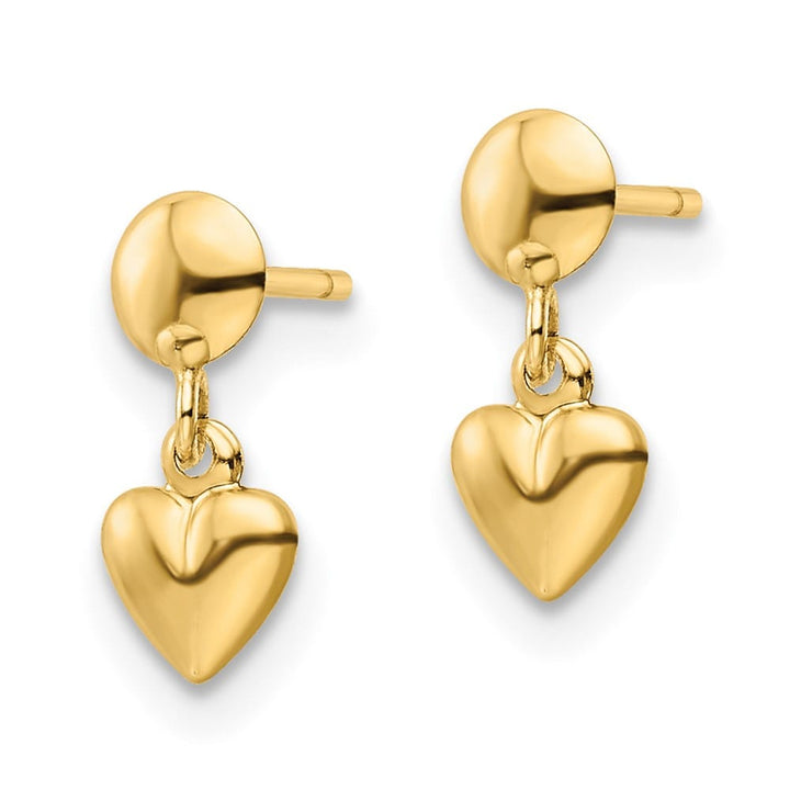 14K Yellow Gold Polished Heart Dangle Post Earrings, view 2 of 4