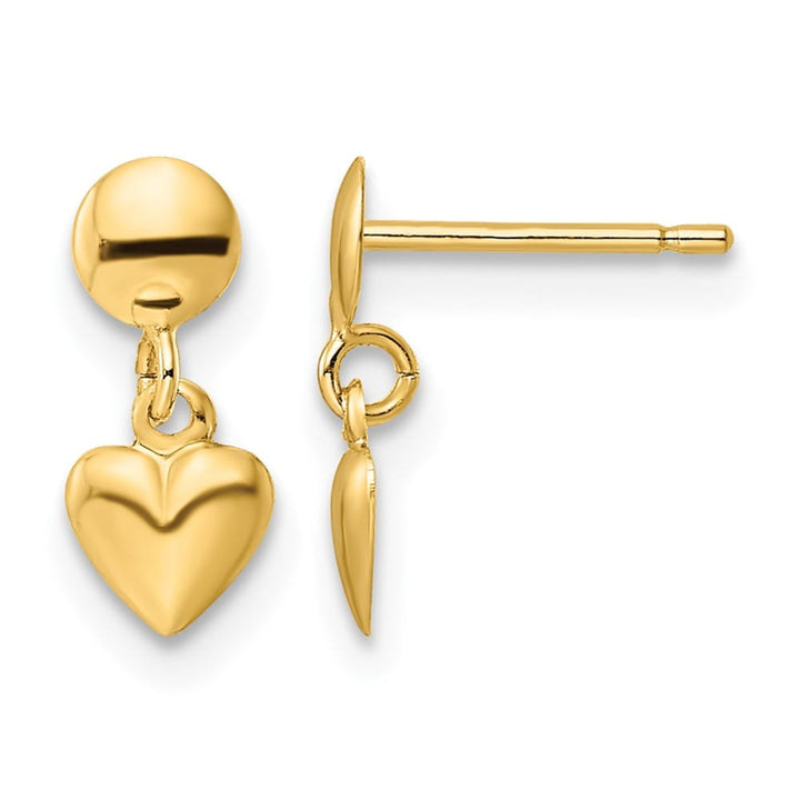 14K Yellow Gold Polished Heart Dangle Post Earrings, view 1 of 4