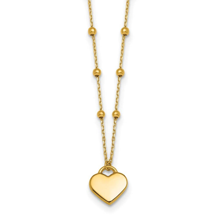14K Yellow Gold Polished Heart Pendant and Beaded 18 inch Necklace