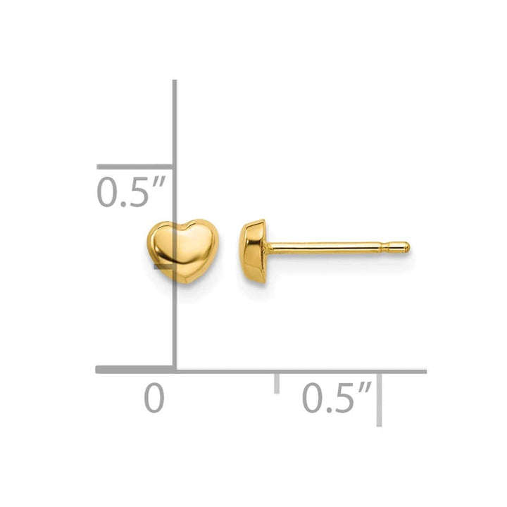14K Yellow Gold Polished Heart Post 4 x 4 mm Earrings, view 4 of 4