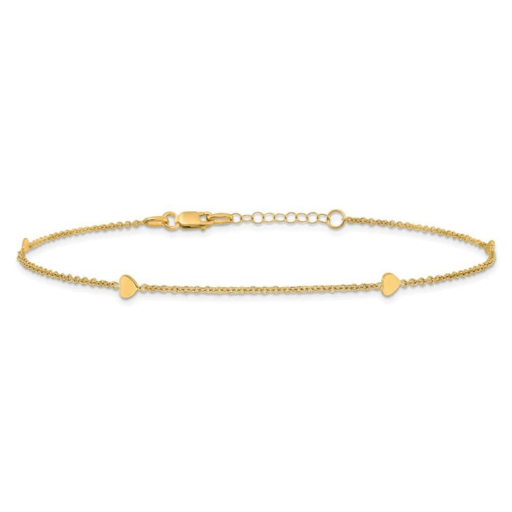 14K Yellow Gold Polished Hearts 4-Station Anklet