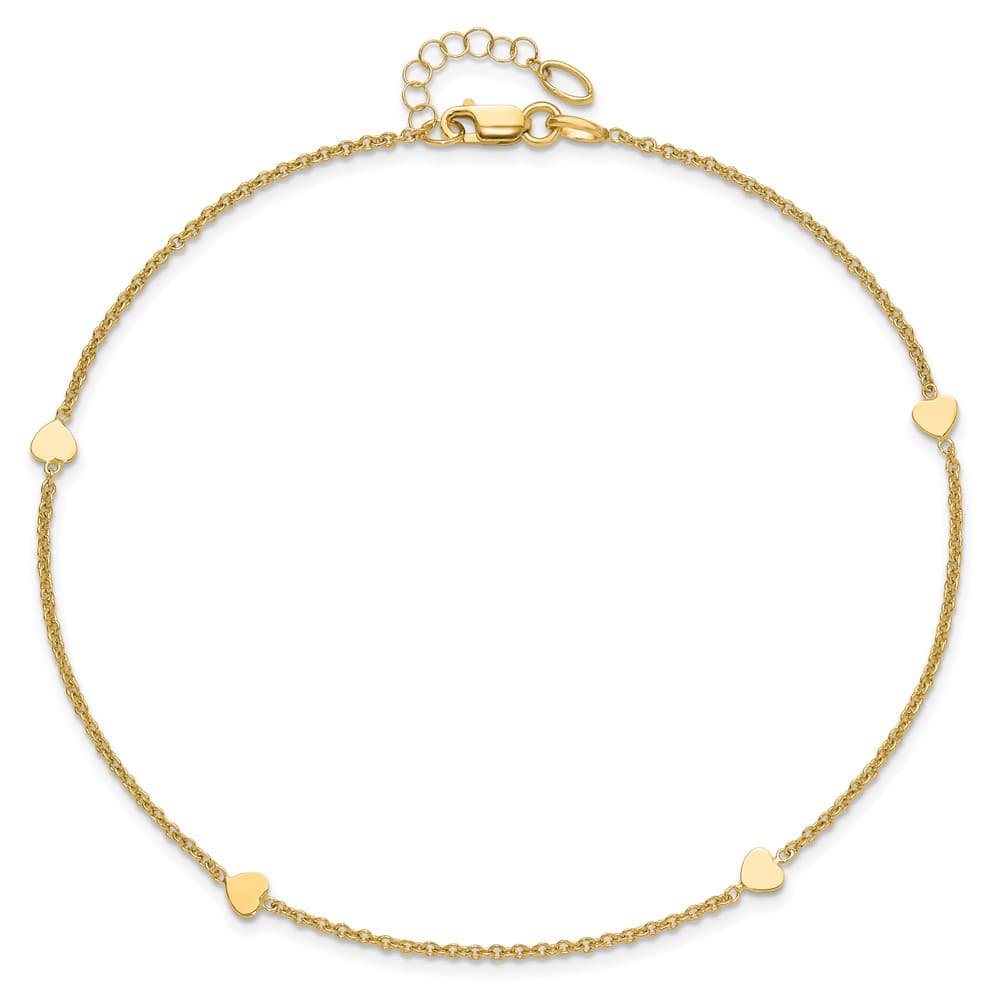 14K Yellow Gold Polished Hearts 4-Station Anklet
