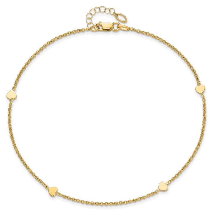 14K Yellow Gold Polished Hearts 4-Station Anklet
