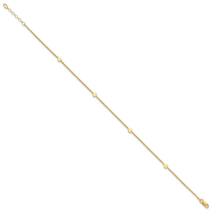 14K Yellow Gold Polished Hearts 4-Station Anklet