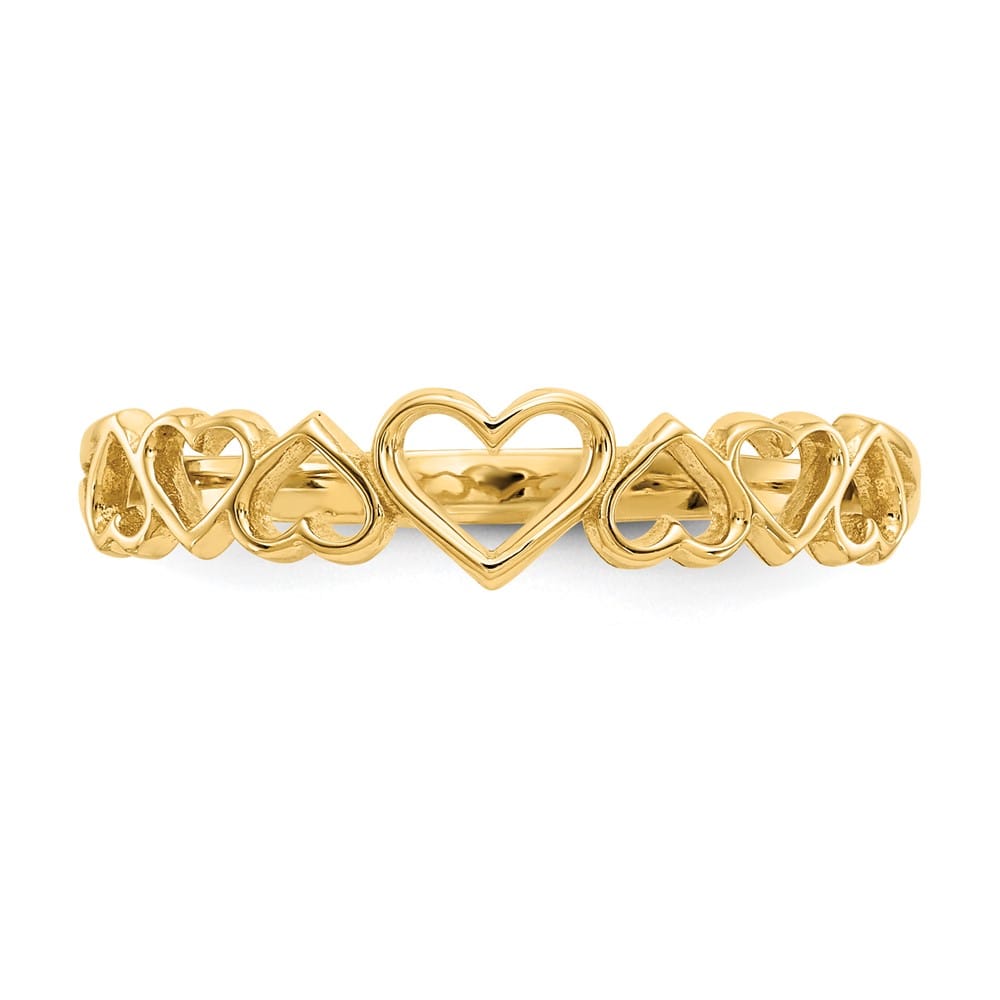 14k Yellow Gold Polished Hearts Ring