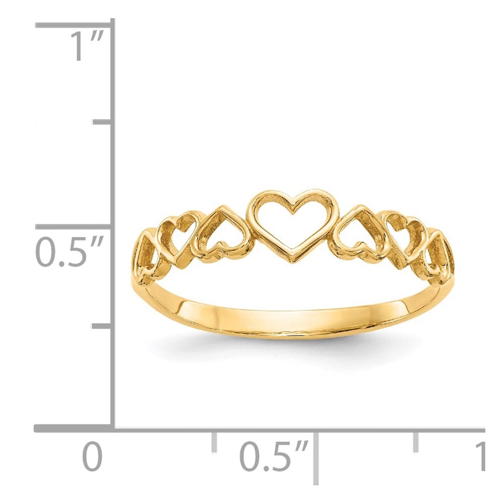14k Yellow Gold Polished Hearts Ring