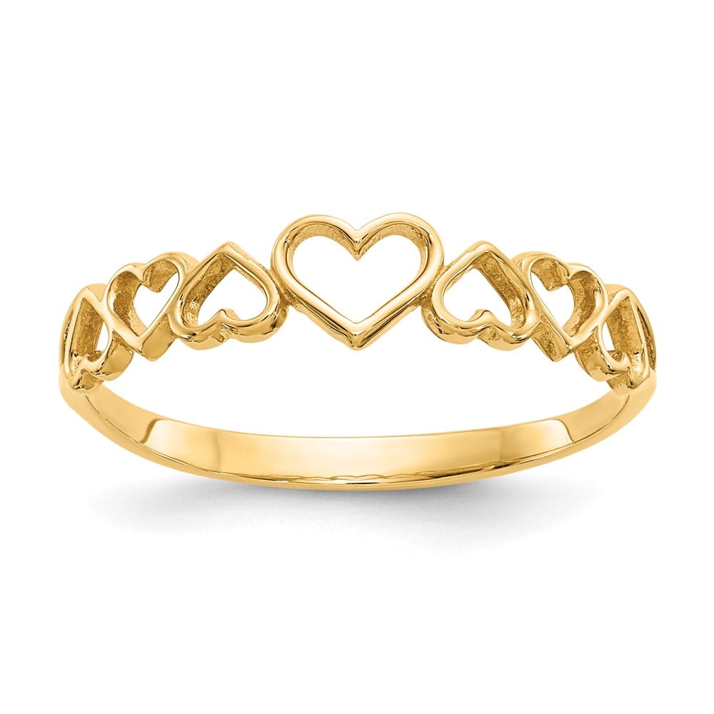 14k Yellow Gold Polished Hearts Ring