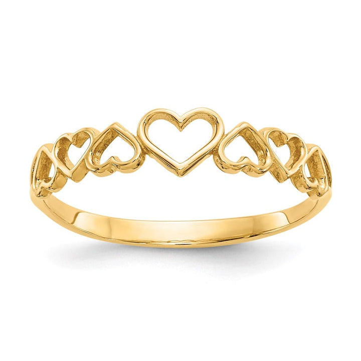 14k Yellow Gold Polished Hearts Ring