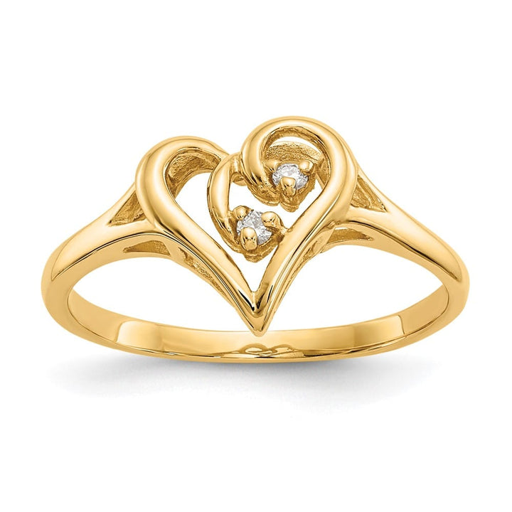 14k Yellow Gold Polished I2 Diamond Swirled Heart Ring