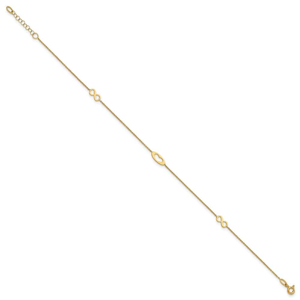 14K Yellow Gold Polished Infinity and Heart Anklet