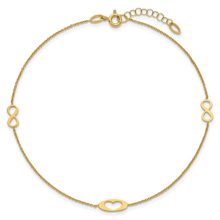 14K Yellow Gold Polished Infinity and Heart Anklet