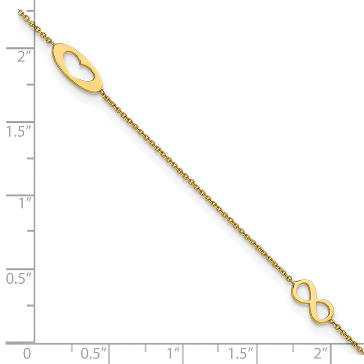 14K Yellow Gold Polished Infinity and Heart Anklet