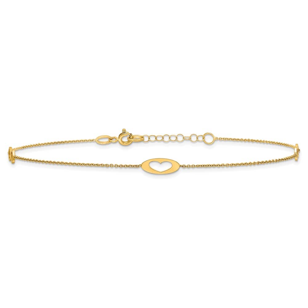 14K Yellow Gold Polished Infinity and Heart Anklet