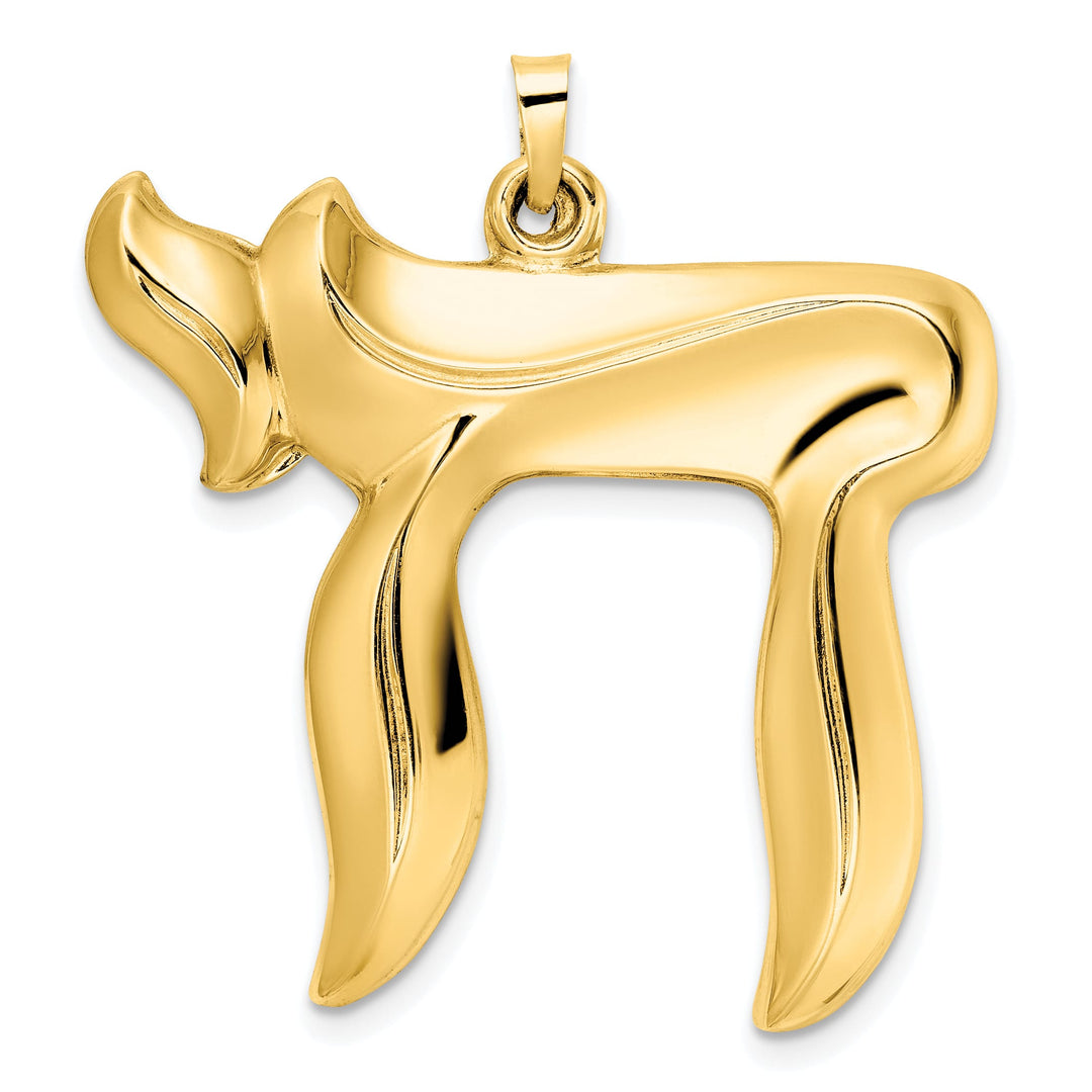14K Yellow Gold Polished Large Hollow Chai Symbol Pendant