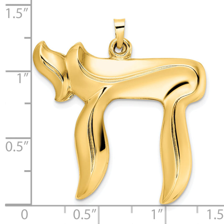 14K Yellow Gold Polished Large Hollow Chai Symbol Pendant