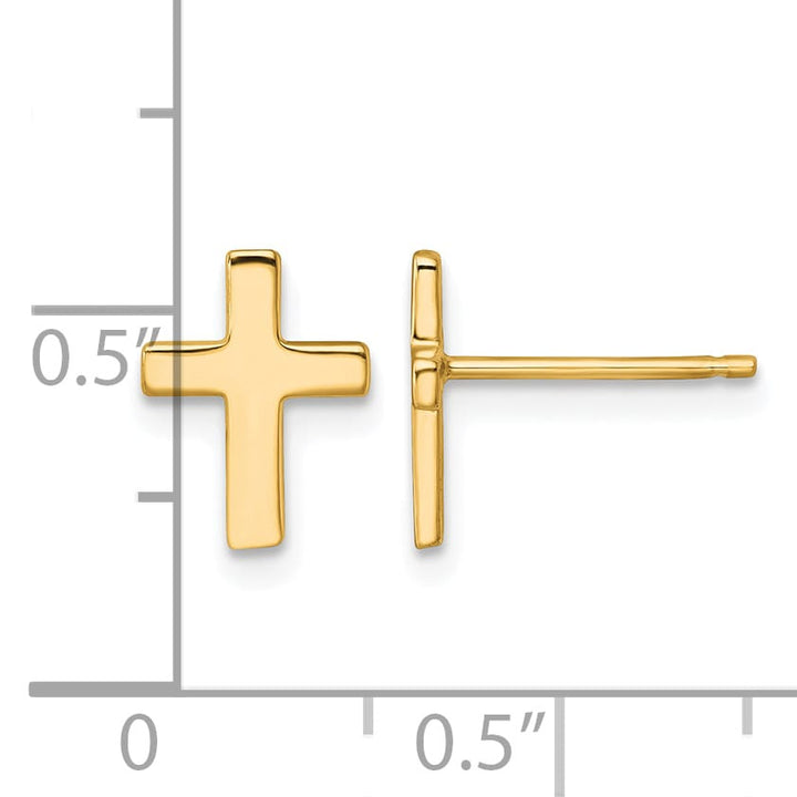 14K Yellow Gold Polished Latin Cross Post Earrings