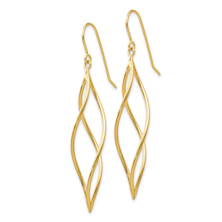 14K Yellow Gold Polished Long Twisted Swirl Drop French Hook Earrings, view 2 of 4