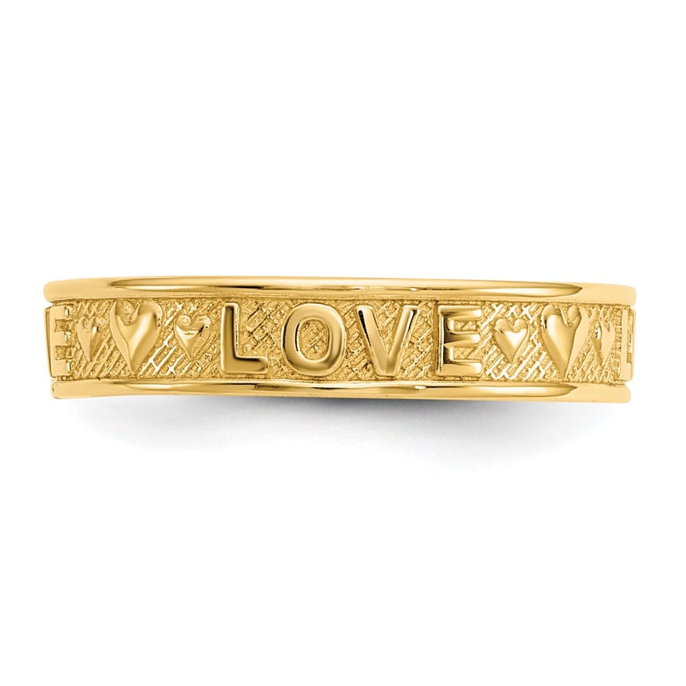 14k Yellow Gold Polished Love and Hearts Toe Ring
