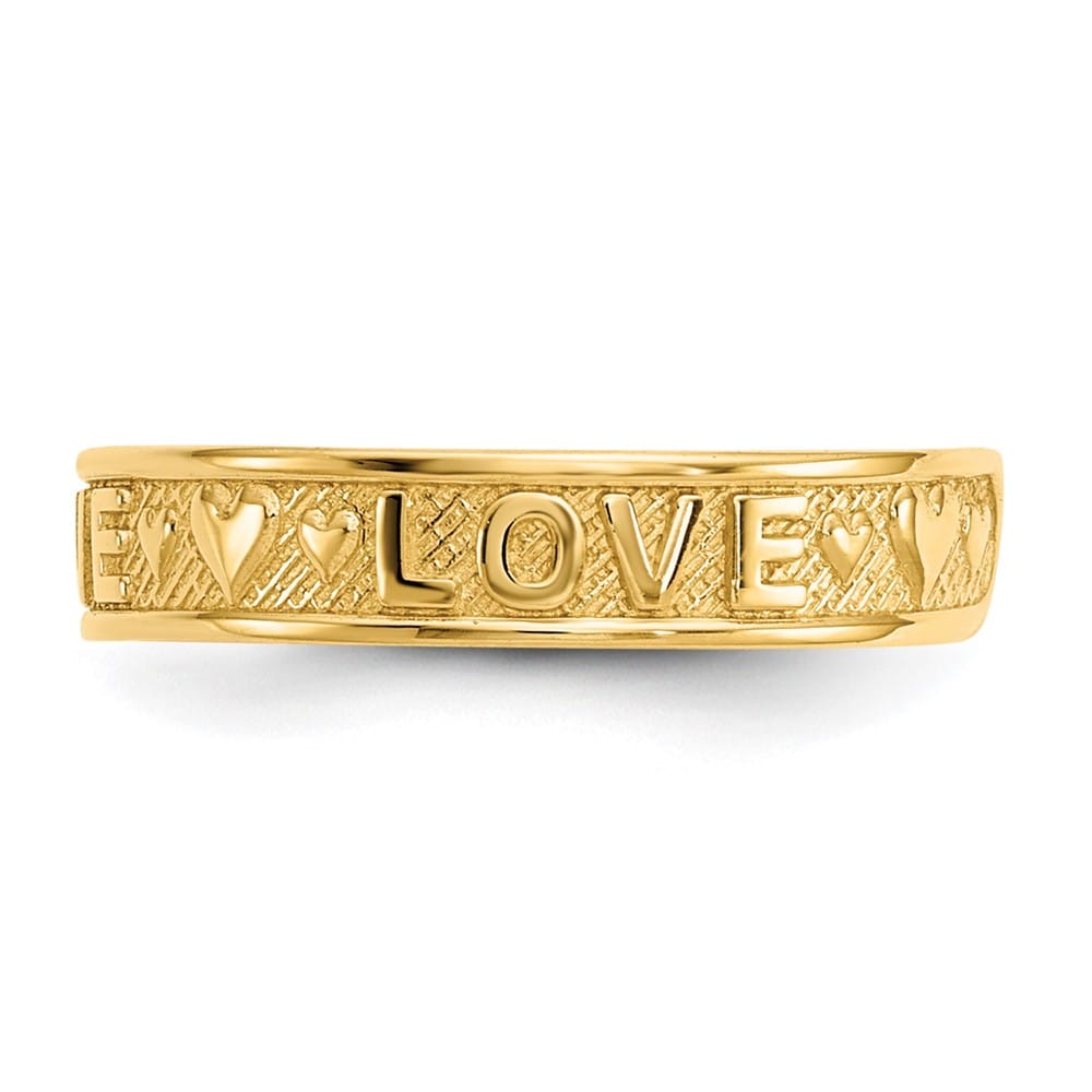 14k Yellow Gold Polished Love and Hearts Toe Ring