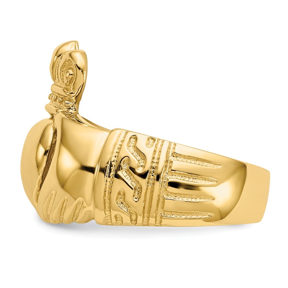 14k Yellow Gold Polished Men's Domed Claddagh Ring