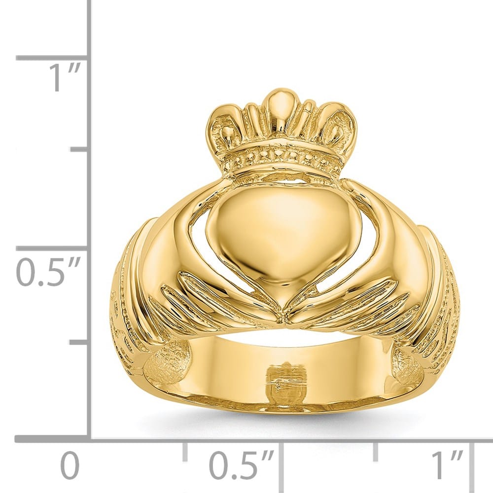 14k Yellow Gold Polished Men's Domed Claddagh Ring
