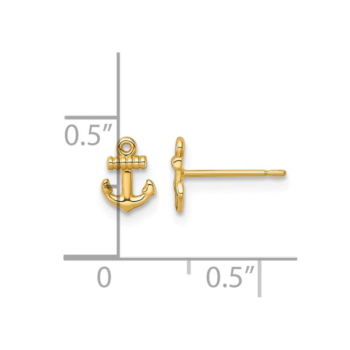 14K Yellow Gold Polished Mini Anchor Post Earrings, view 3 of 3