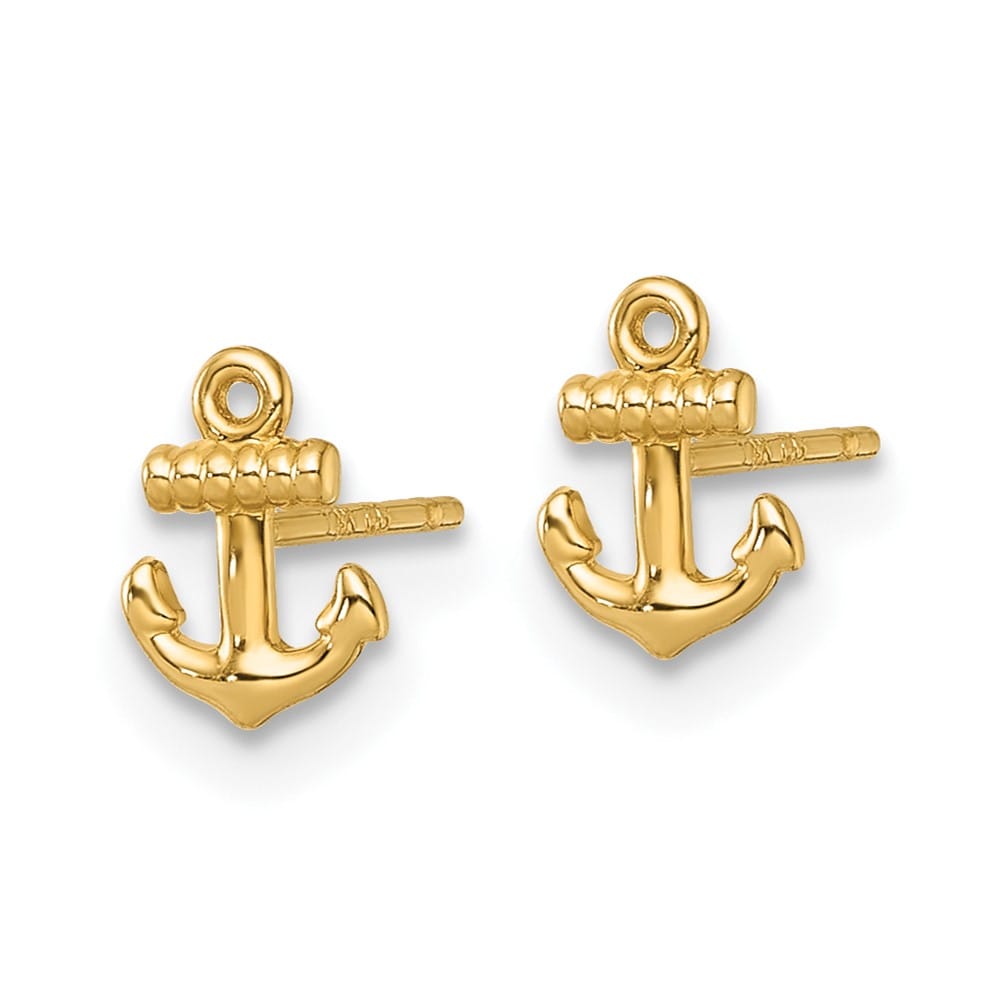 14K Yellow Gold Polished Mini Anchor Post Earrings, view 2 of 3