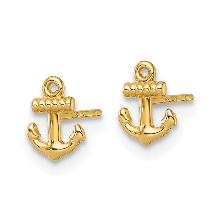 14K Yellow Gold Polished Mini Anchor Post Earrings, view 2 of 3