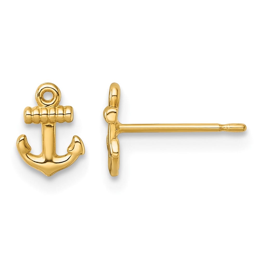 14K Yellow Gold Polished Mini Anchor Post Earrings, view 1 of 3