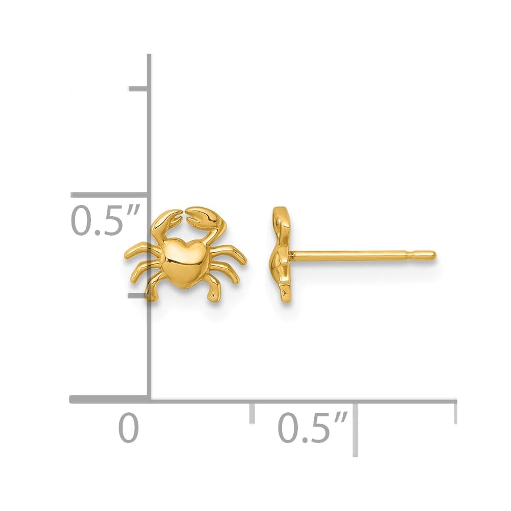 14K Yellow Gold Polished Mini Crab Post Earrings, view 3 of 3